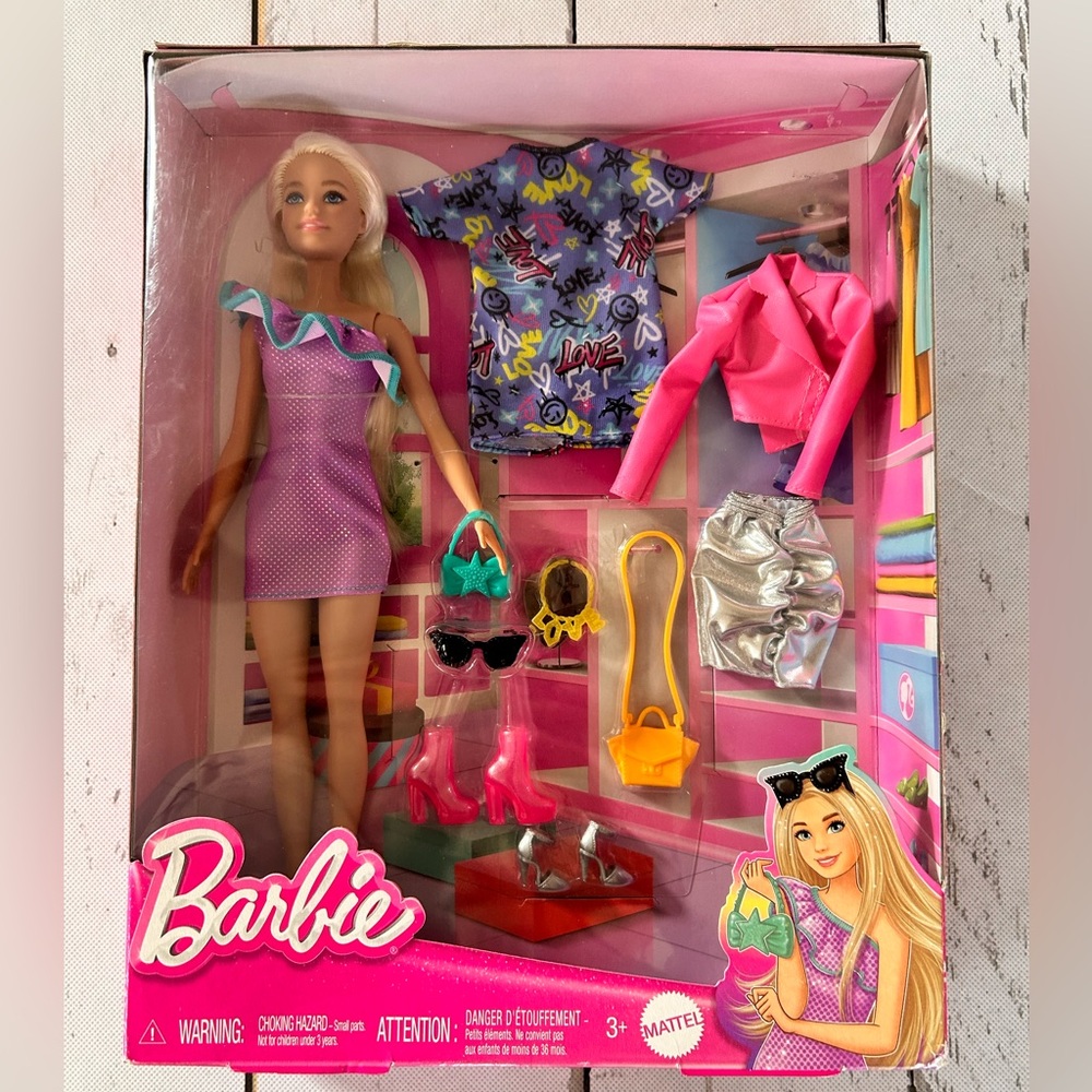 Mattel Barbie Doll with Pink Dress and Colorful Accessories